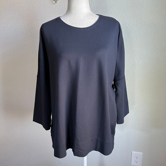 New J. Jill Ponte Dolman Sleeve Top Women's L Navy Blue Stretch Relaxed Fit - Picture 1 of 6